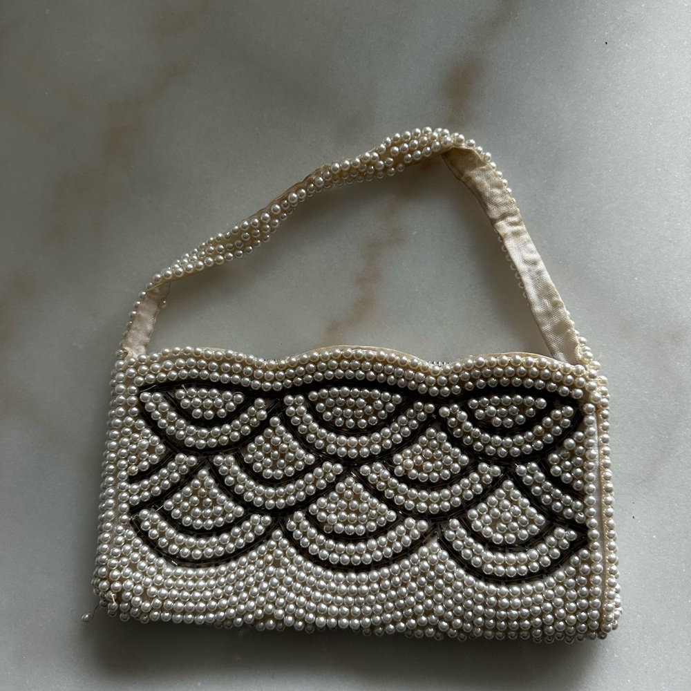 Vintage Pearl Beaded Purse with Strap (1960s)